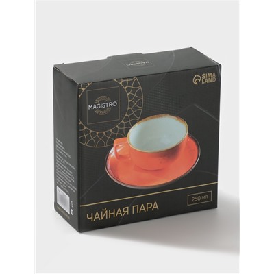 Чайная пара Magistro «Церера», 2 предмета: чашка 250 мл, блюдце d=16.3 см, фарфор, оранжевая