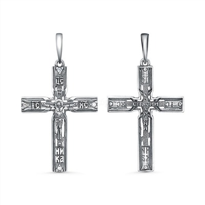 Крест из чернёного серебра с фианитами - 4,4 см 925 пробы Кр-151ч