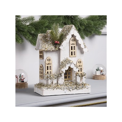 Фигура деревянная «Хижина», 28×21×11 см, 5 LED, батарейки AAx2 (не в комплекте), свечение теплое белое