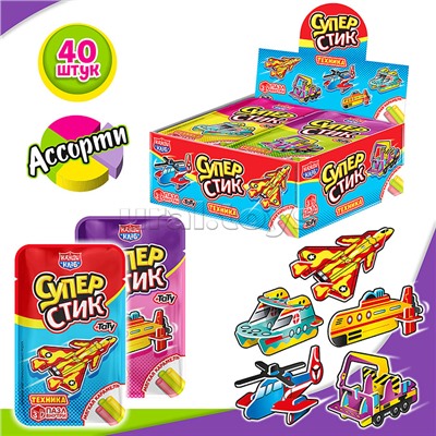 Мягкая карамель с игрушкой и татуировкой "Супер Стик с 3D пазлом" (техника) 5гр*40шт
