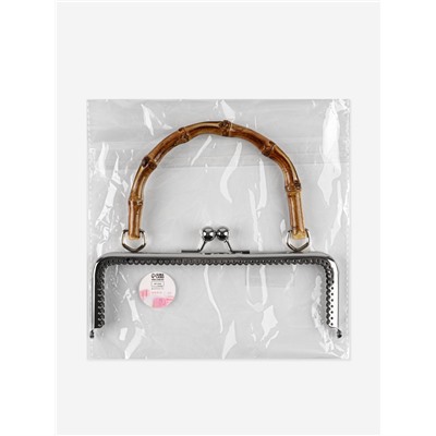 Фермуар пришивной, 21×9.5 см, с бамбуковой ручкой d=11×15.5 см, цвет коричневый, серебряный