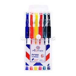 Набор ручек гелевых "Attomex" 06 стандартных цветов, d=0,5 мм, прозрачный корпус с металлическим наконечником и каучуковым держателем, сменный стержень, в пластиковом блистере