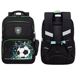 Рюкзак школьный RAn-589-3/1 "Футбол" черный с чехлом для мелочей 27,5х39х15 см GRIZZLY