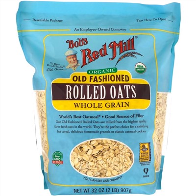 Bob's Red Mill, Органические традиционные овсяные хлопья, цельнозерновые, 907 г (32 унции)