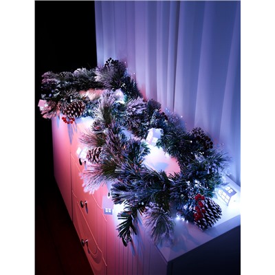 Хвойная гирлянда фиброоптическая «Заснеженная» 200 см, 8 режимов
