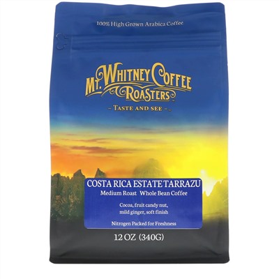 Mt. Whitney Coffee Roasters, коста-риканская платнация Тарразу, средняя обжарка, цельнозерновой кофе, 340 г (12 унций)