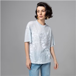 Футболка с объемным декором, Буду тебе сниться (голубой меланж)