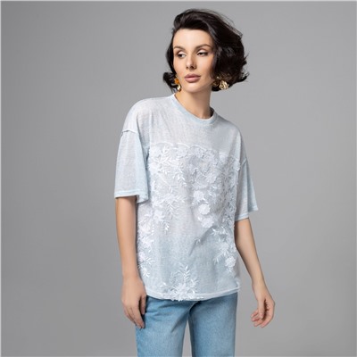 Футболка с объемным декором, Буду тебе сниться (голубой меланж)