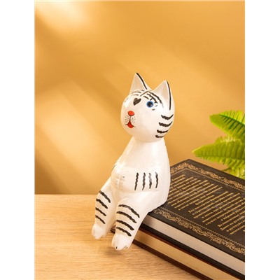 Сувенир «Тигренок сидячий», 6×6×15 см, дерево, чёрно-белый