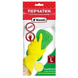 Перчатки хозяйственные латексные "Для деликатной уборки" с х/б напылением L желтые DGL018L Komfi