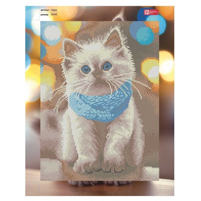 Алмазная мозаика по номерам 30х40 см (НА ПОДРАМНИКЕ) "КОТ В ШАРФЕ" квадратные стразы 70855 Феникс