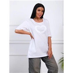 Футболка удлиненная 783 (Белый с белым сердцем)