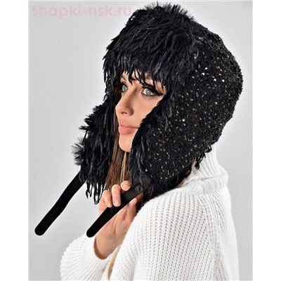 Букле пайетка страус Ушанка флис (56-58)