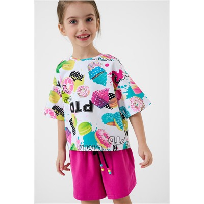 Комплект трикотажный для девочек: фуфайка (футболка), шорты