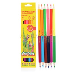 Карандаши цветные 12 цв. двухсторонние, шестигранные, деревянные