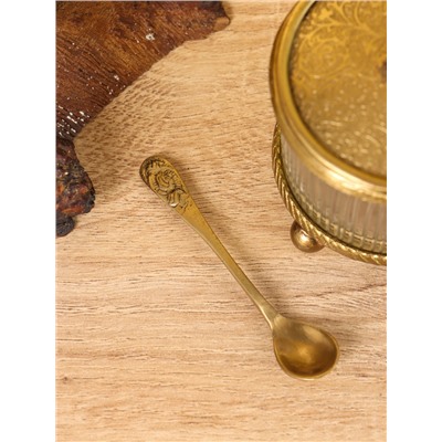 Сахарница с ложечкой «Сластёна», латунь, стекло, 7×7×7.6 см