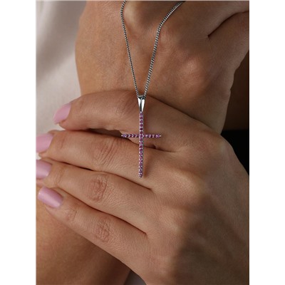 Подвеска-крест из серебра с нат.розовой шпинелью родированная 925 пробы п-035р615