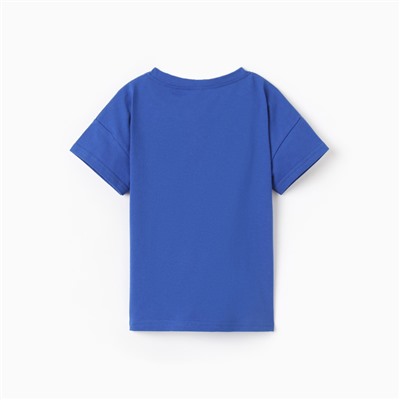 Футболка детская со спущенным плечом, синяя, рост 110 см