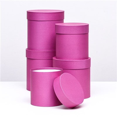 Набор шляпных подарочных коробок 5 в 1 «Фуксия однотонный»,20×20×20‒11×11×11 см