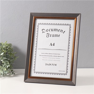 Фоторамка для фото А4 «Вайолетт», пластик, серая с золотой полосой, 1.5×25.4×34 см