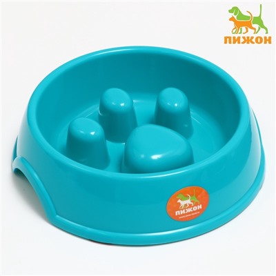 Миска для медленного кормления «Лапа», 800 мл, пластик, бирюзовая
