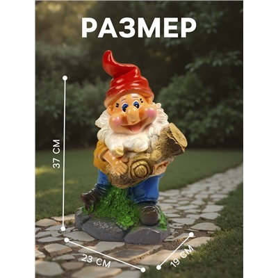 Садовая фигура из гипса «Гном с бревном», 37×19×23 см