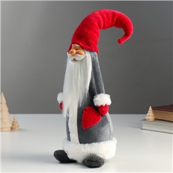 Кукла интерьерная текстильная «Дедушка Мороз в серой шубе и красном колпаке-шапке», 55×15×16 см