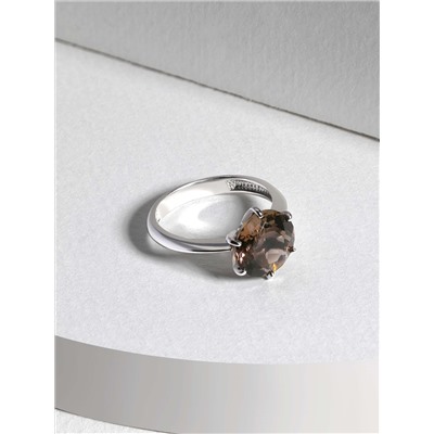 Кольцо из серебра с натуральным раухтопазом родированное 925 пробы к-0103-08-06