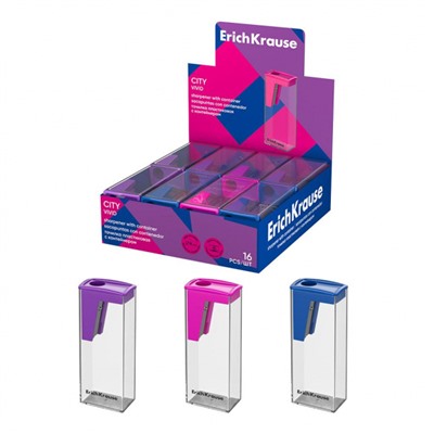 Точилка пластиковая с контейнером "Сити. Сияние" ассорти 60022 ErichKrause