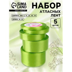 Набор атласных лент, 5 шт., 6/10/20/40/50 мм, 23±1 м, светло-зелёный