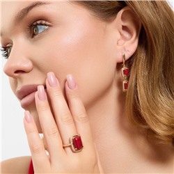 Комплект ювелирной бижутерии коллекция "Дубай" серьги и кольцо 18 р, покрытие позолота, вставка: фианиты и искусственный камень, цвет: бордовый и прозрачный, арт.313.164-18