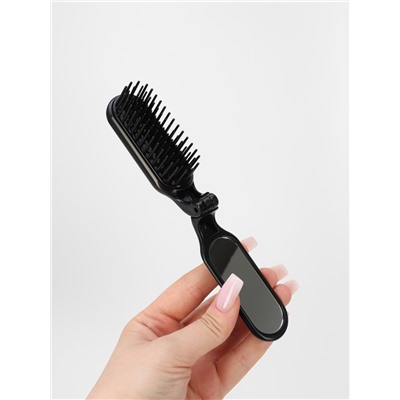 Расчёска массажная, складная, с зеркалом, 3×10 см, цвет чёрный