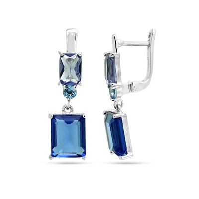 Серьги из серебра танзанит выращ., Багет