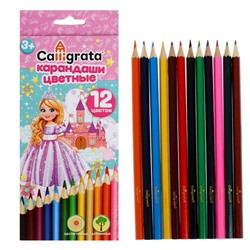Карандаши Calligrata «Принцесса», цветные, 12 цветов, деревянные, шестигранные