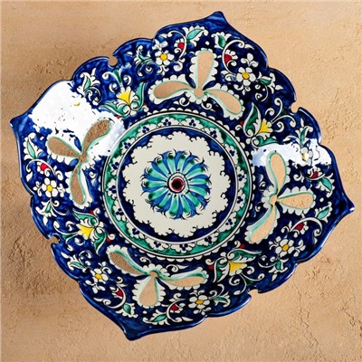 Фруктовница узбекская Риштанская Керамика «Узоры», 24.5×24.5×7 см, синяя