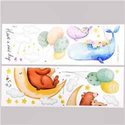 Наклейка интерьерная цветная «Звери и воздушные шарики», 30×90 см, набор 2 листа