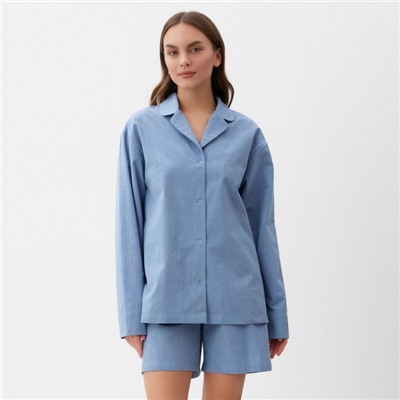 Пижама женская (рубашка, шорты) KAFTAN Basic, размер 40-42, голубая