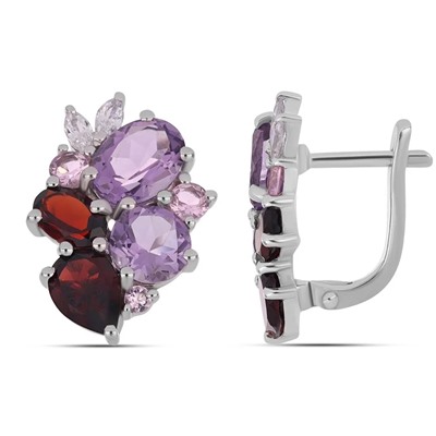 Серьги, аметист , гранат , морганит, Юг