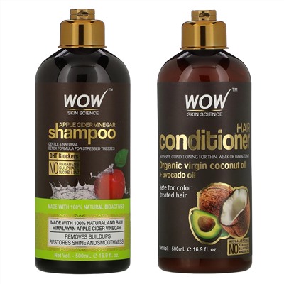 Wow Skin Science, шампунь и кондиционер с яблочным уксусом, набор для ухода за волосами, 2 предмета