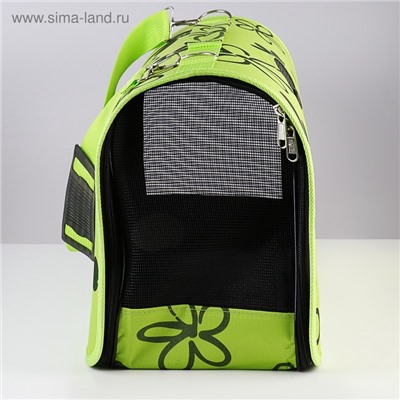 Сумка - переноска «Цветы», размер L, 53×21×29 см, каркасная, зелёная