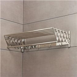 Полка выдвижная с держателем полотенец, 4 крючка 14.5×12(35)×58.5 см