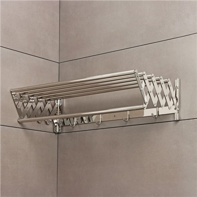 Полка выдвижная с держателем полотенец, 4 крючка 14.5×12(35)×58.5 см