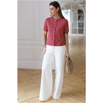 Кардиган c коротким рукавом вязаный из хлопка с акрилом VILATTE, 1229066