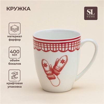 Кружка новогодняя SL Home «Прекрасное время», 400 мл, 9×10 см, фарфор, белая