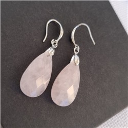 Серьги длинные подвески с натуральным камнем розовый Кварц, 1073, арт.218.153