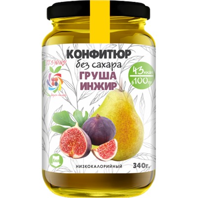 Конфитюр низкокалорийный без сахара Груша Инжир 340 гр.