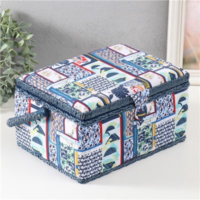 Шкатулка для рукоделия и шитья «Пэчворк. Синие цветы», хранение ниток, иголок, мелочи, 19×26×14.5 см