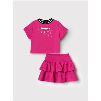 Комплект трикотажный для девочек: джемпер (футболка), юбка-шорты