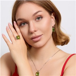 Комплект ювелирной бижутерии серьги, кулон и кольцо 20 р, покрытие посеребрение, вставка: фианит, цвет: светло-зеленый арт.313.153-20
