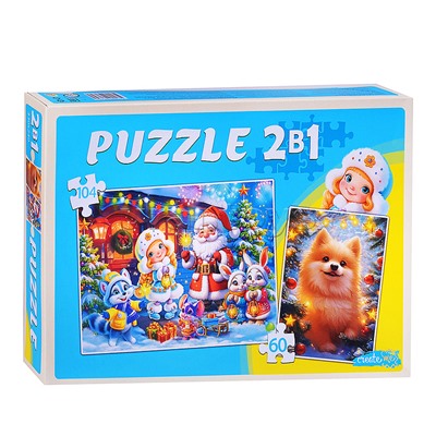 Пазлы 2 в 1. 60 и 104 "Новогоднее волшебство"